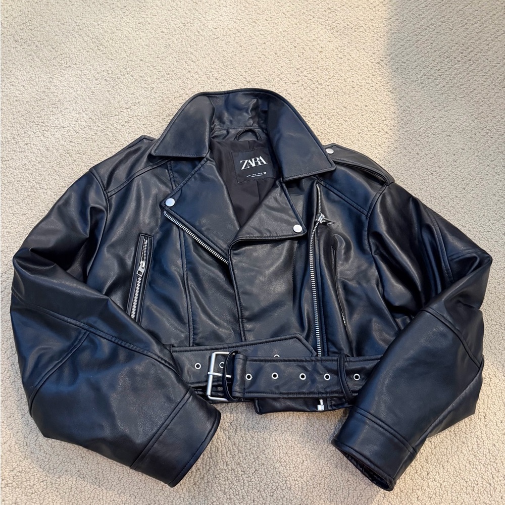 ZARA Black Faux Leather Biker Jacket
